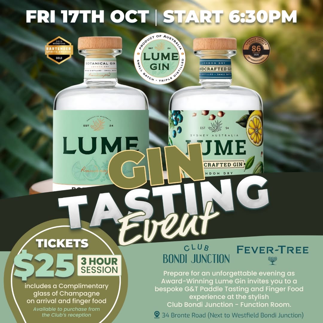 Featured image for “Lume Gin Night: Botanicals, Bubbles & Brilliance at Club Bondi Junction”