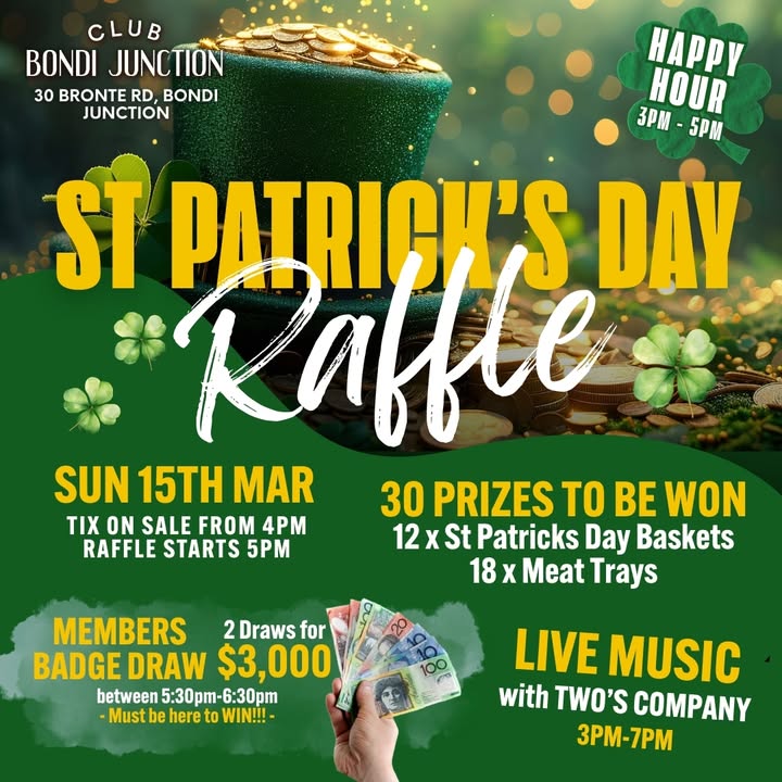 Featured image for “St Patrick’s Day Celebration at Club Bondi Junction”