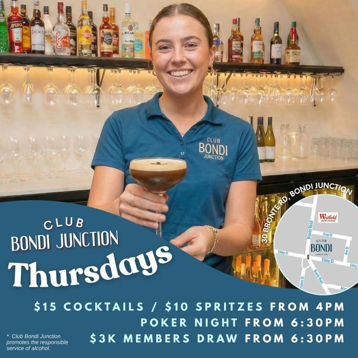 Featured image for “After Work Cocktails Every Thursday at Club Bondi Junction”