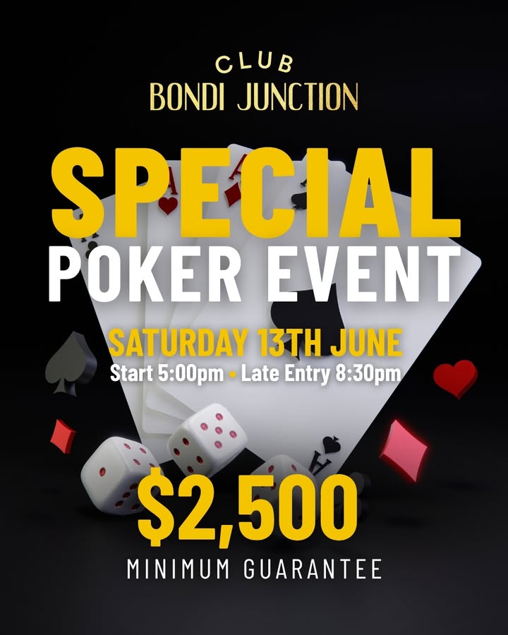 Featured image for “Special Poker Event at Club Bondi Junction – $2,500 Guaranteed”
