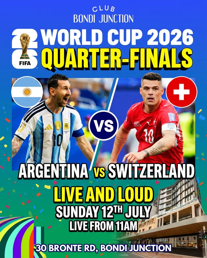 Featured image for “Argentina vs Switzerland World Cup Quarter-Final at Club Bondi Junction”